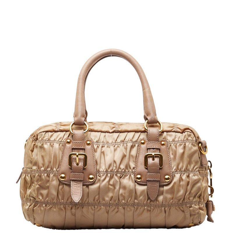 Prada Prada Prada Nylon Leather Gathered Handbag 2WAY Beige Canvas Handbag in Very Good Condition Size ONE SIZE - 4 Thumbnail