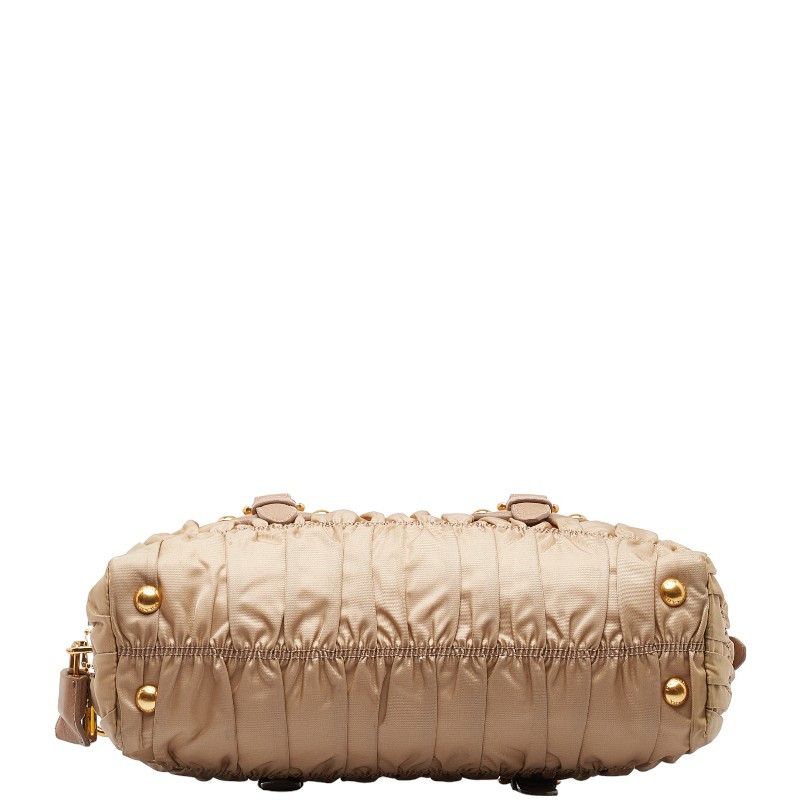 Prada Prada Prada Nylon Leather Gathered Handbag 2WAY Beige Canvas Handbag in Very Good Condition Size ONE SIZE - 5 Thumbnail