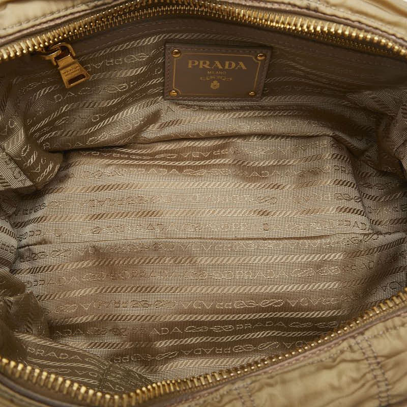Prada Prada Prada Nylon Leather Gathered Handbag 2WAY Beige Canvas Handbag in Very Good Condition Size ONE SIZE - 7 Thumbnail