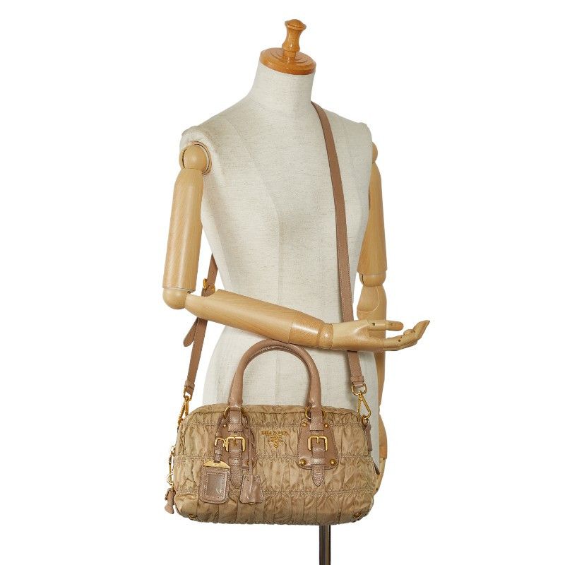 Prada Prada Prada Nylon Leather Gathered Handbag 2WAY Beige Canvas Handbag in Very Good Condition Size ONE SIZE - 11 Thumbnail