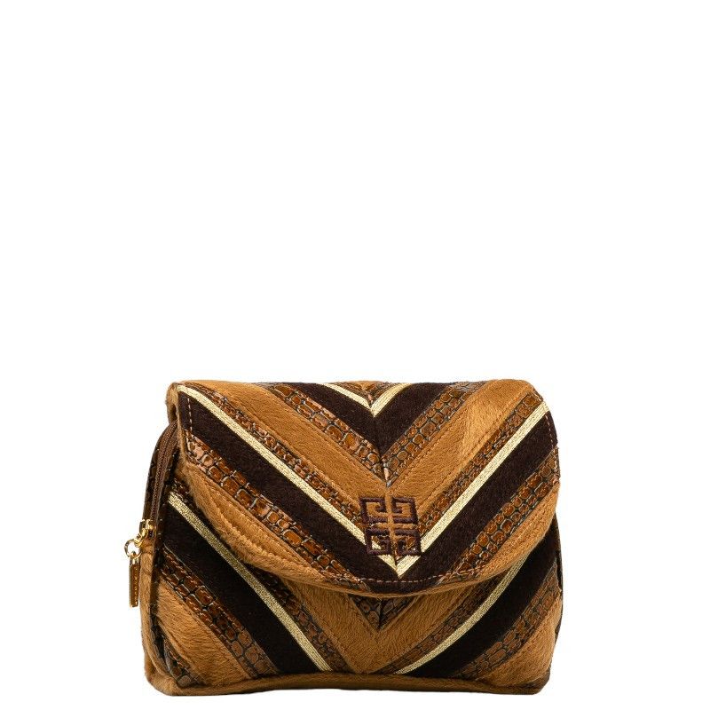 Givenchy Givenchy Givenchy Brown Enamel Fleece Cosmetic Pouch Plastic Vanity Bag in Very Good Condition Size ONE SIZE - 2 Thumbnail