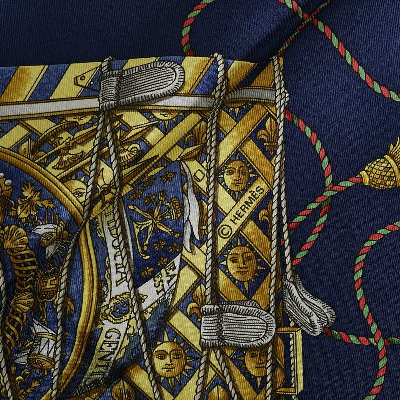 Hermes Hermes Hermes Silk Scarf Les Tambours Blue Khaki Canvas Scarf in Great Condition Size ONE SIZE - 4 Thumbnail
