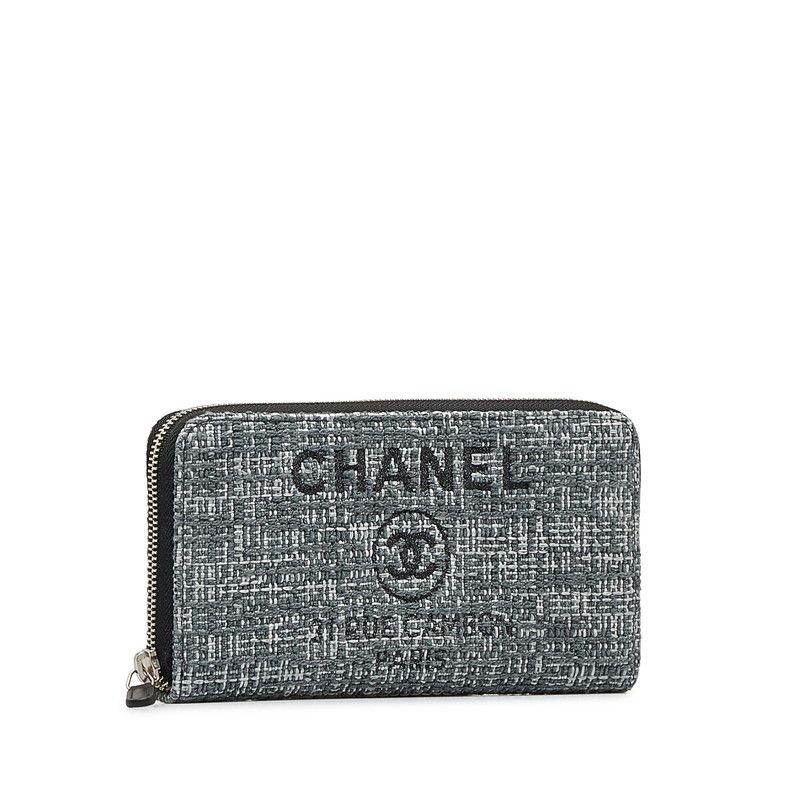 Chanel Chanel Chanel Tweed Coco Mark Deauville Zip Around Long Wallet Canvas Long Wallet in Great Condition Size ONE SIZE - 2 Thumbnail
