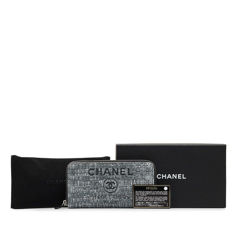 Chanel Chanel Chanel Tweed Coco Mark Deauville Zip Around Long Wallet Canvas Long Wallet in Great Condition Size ONE SIZE - 11 Thumbnail