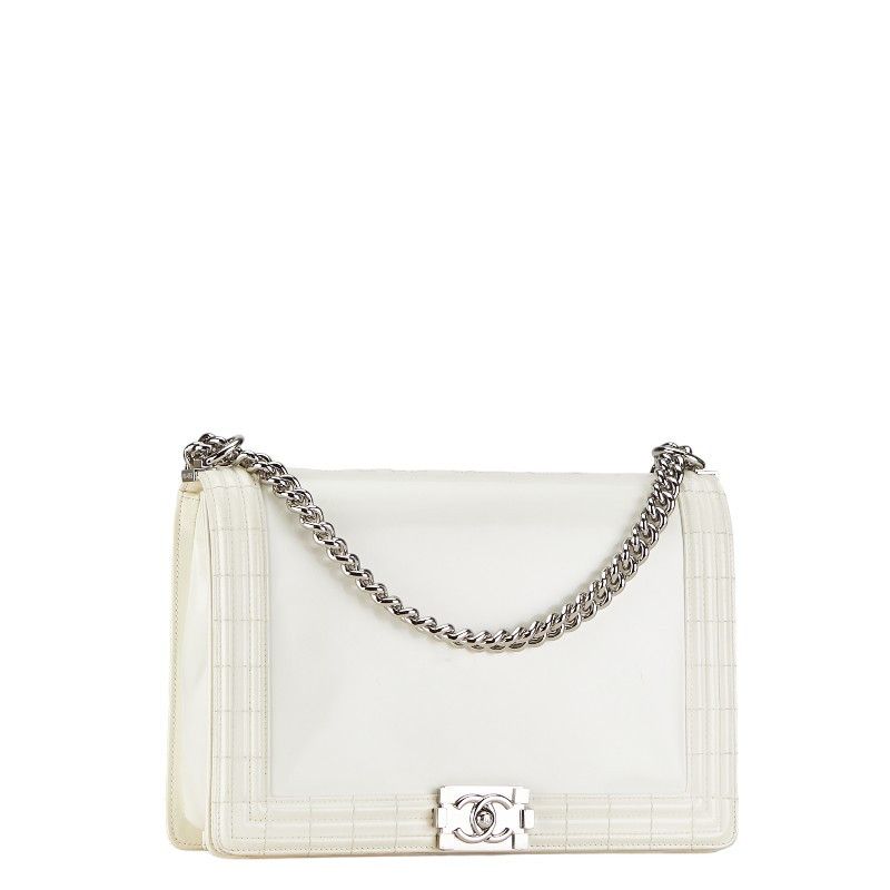 Chanel Chanel Chanel Boy Chanel Coco Mark Chain Shoulder Bag White Enamel Leather Shoulder Bag in Good Condition Size ONE SIZE - 2 Thumbnail