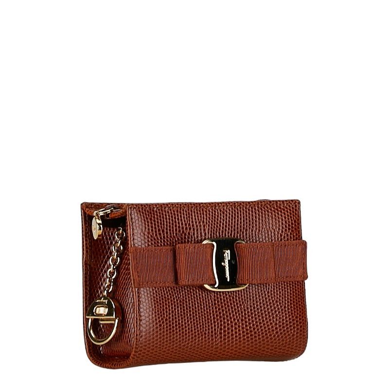 Salvatore Ferragamo Salvatore Ferragamo Salvatore Ferragamo Leather Vara Ribbon Embossed Pouch Leather Vanity Bag in Very Good Condition Size ONE SIZE - 2 Thumbnail