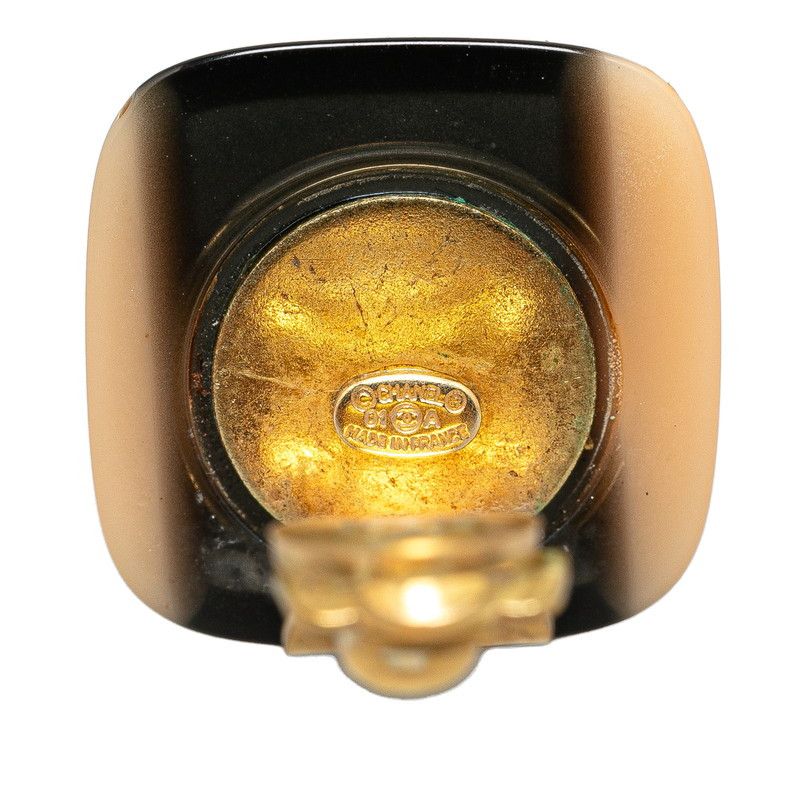 Chanel Chanel Chanel Coco Mark Square Earrings Black Gold Plastic Plastic Earrings 01A in Very Good Condition Size ONE SIZE - 3 Thumbnail