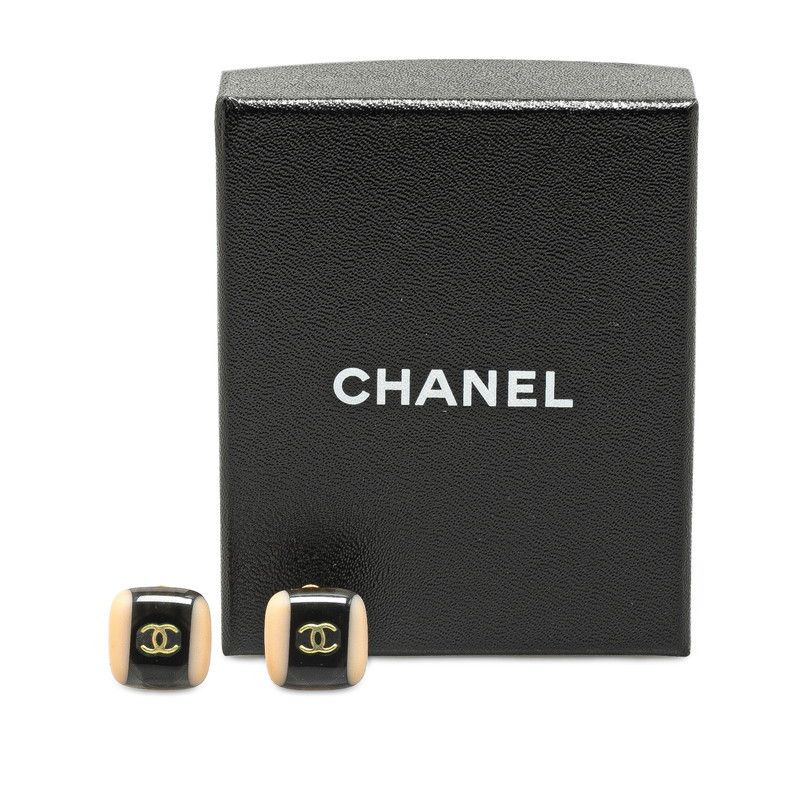 Chanel Chanel Chanel Coco Mark Square Earrings Black Gold Plastic Plastic Earrings 01A in Very Good Condition Size ONE SIZE - 4 Thumbnail