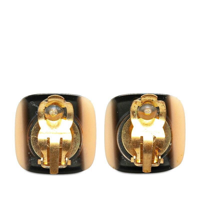 Chanel Chanel Chanel Coco Mark Square Earrings Black Gold Plastic Plastic Earrings 01A in Very Good Condition Size ONE SIZE - 2 Thumbnail