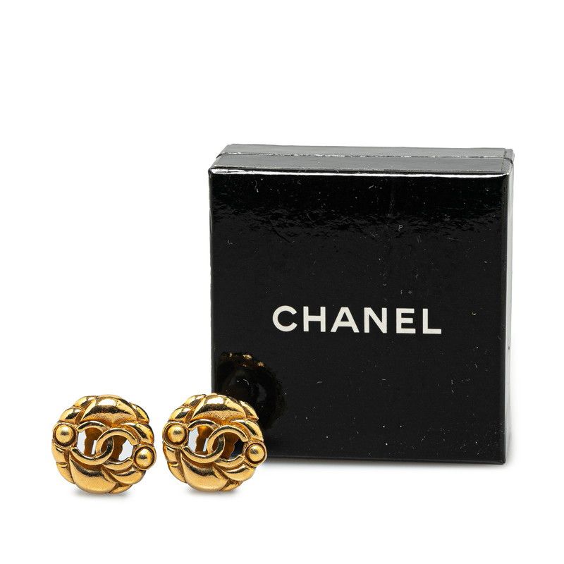Chanel Chanel Chanel Vintage Matelasse Coco Mark Earrings Gold Plated Metal Earrings in Great Condition Size ONE SIZE - 5 Thumbnail