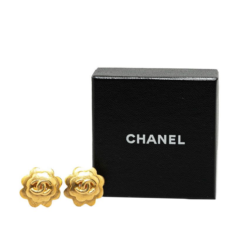 Chanel Chanel Chanel Vintage Coco Mark Flower Motif Earrings Gold Plated Metal Earrings in Great Condition Size ONE SIZE - 4 Thumbnail