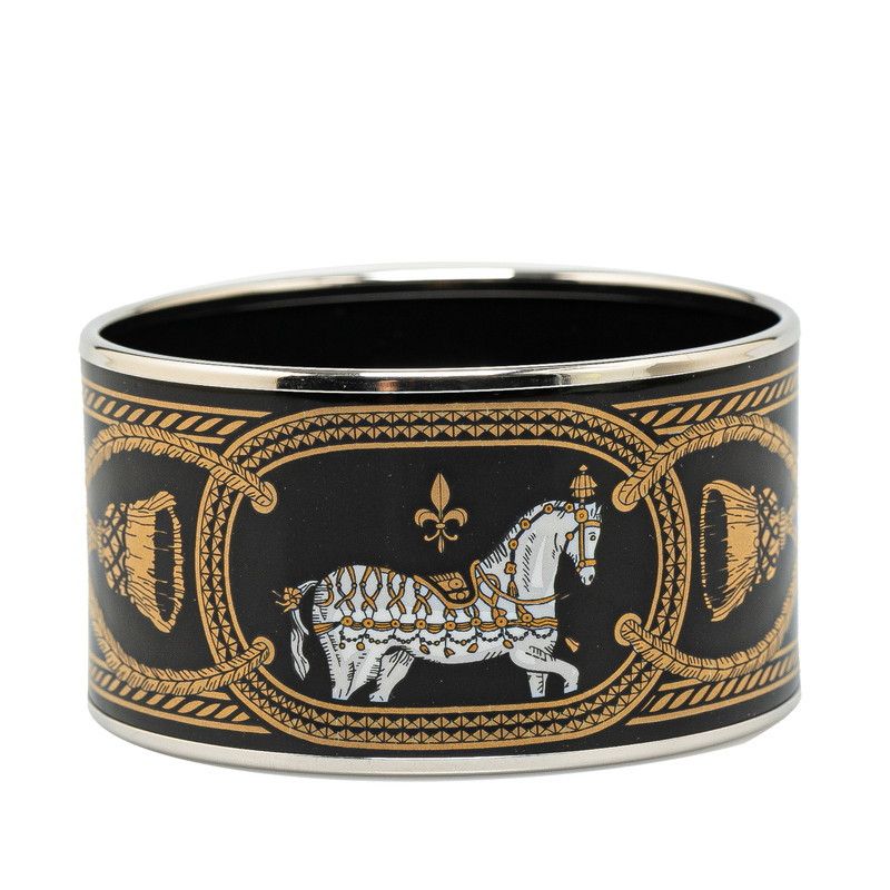 Hermes Hermes Hermes Enamel Bangle TGM Carriage Silver Black Metal Metal Bangle in Great Condition Size ONE SIZE - 2 Thumbnail