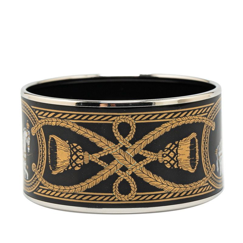 Hermes Hermes Hermes Enamel Bangle TGM Carriage Silver Black Metal Metal Bangle in Great Condition Size ONE SIZE - 3 Thumbnail