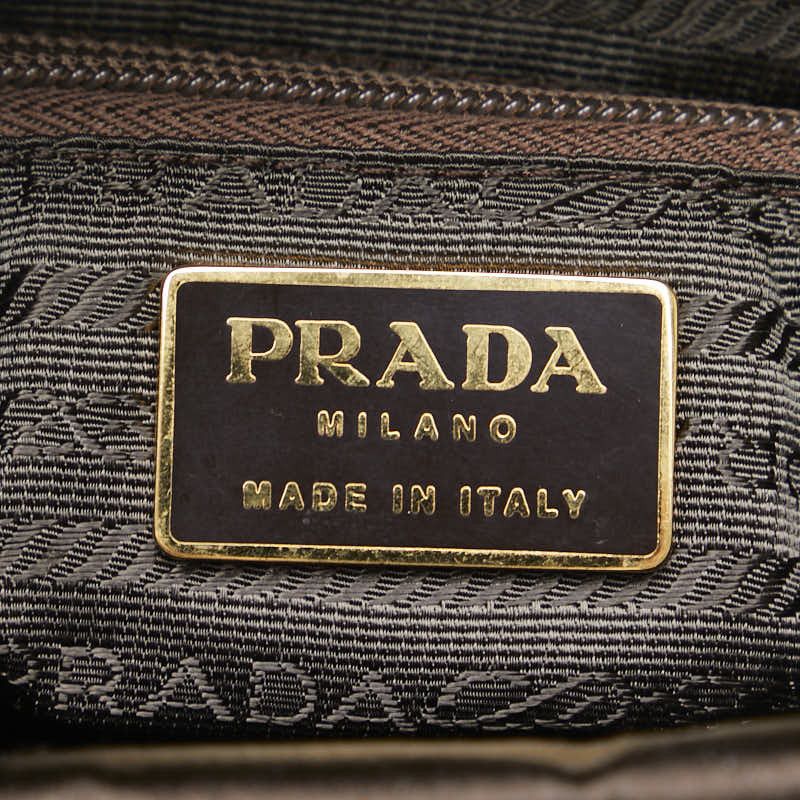 Prada Prada Prada Satin Triangle Logo Plate Chain Shoulder Tote Bag Brown Canvas Tote Bag in Very Good Condition Size ONE SIZE - 7 Thumbnail