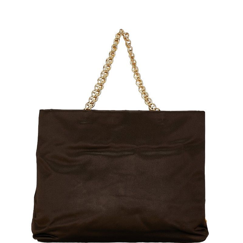Prada Prada Prada Satin Triangle Logo Plate Chain Shoulder Tote Bag Brown Canvas Tote Bag in Very Good Condition Size ONE SIZE - 3 Thumbnail