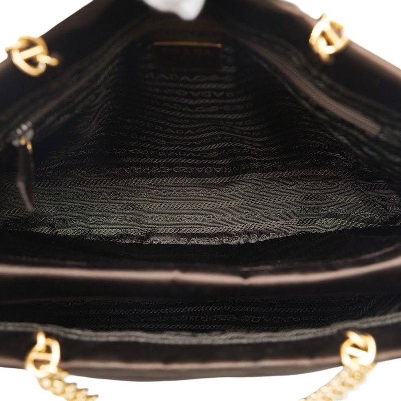 Prada Prada Prada Satin Triangle Logo Plate Chain Shoulder Tote Bag Brown Canvas Tote Bag in Very Good Condition Size ONE SIZE - 5 Thumbnail