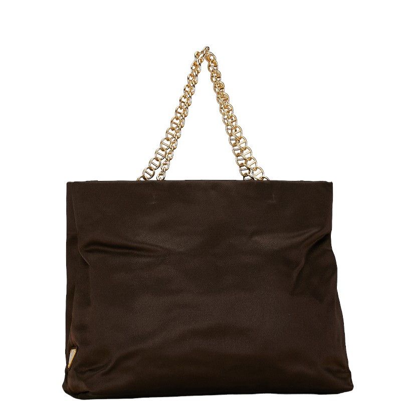 Prada Prada Prada Satin Triangle Logo Plate Chain Shoulder Tote Bag Brown Canvas Tote Bag in Very Good Condition Size ONE SIZE - 2 Thumbnail