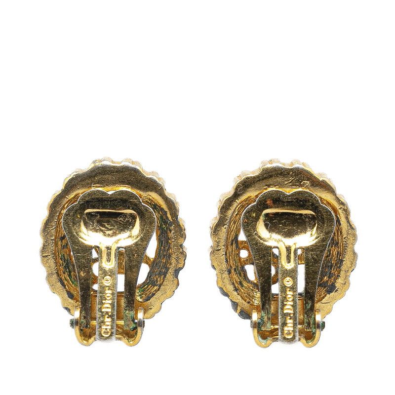 Dior Dior Dior Rhinestone Circle Clip-On Earrings Gold Metal Earrings in Very Good Condition Size ONE SIZE - 2 Thumbnail
