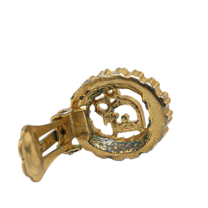 Dior Dior Dior Rhinestone Circle Clip-On Earrings Gold Metal Earrings in Very Good Condition Size ONE SIZE - 4 Thumbnail
