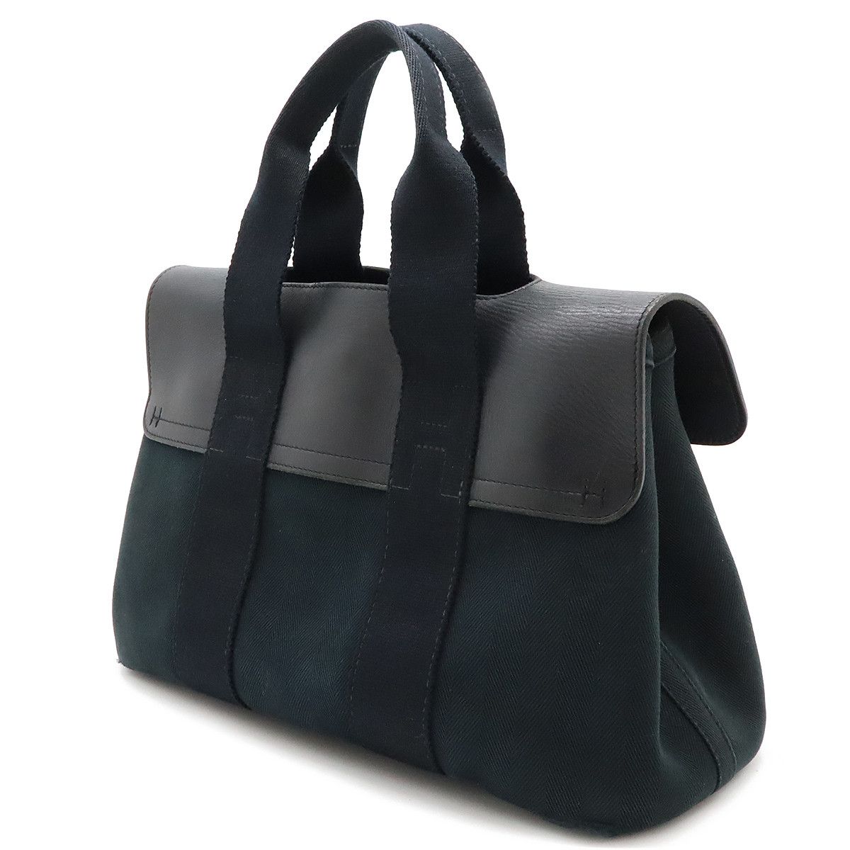 Hermes Hermes Hermes Valparaiso PM Tote Bag Toile Chevron Leather Black Canvas Tote Bag in Good Condition Size ONE SIZE - 2 Thumbnail