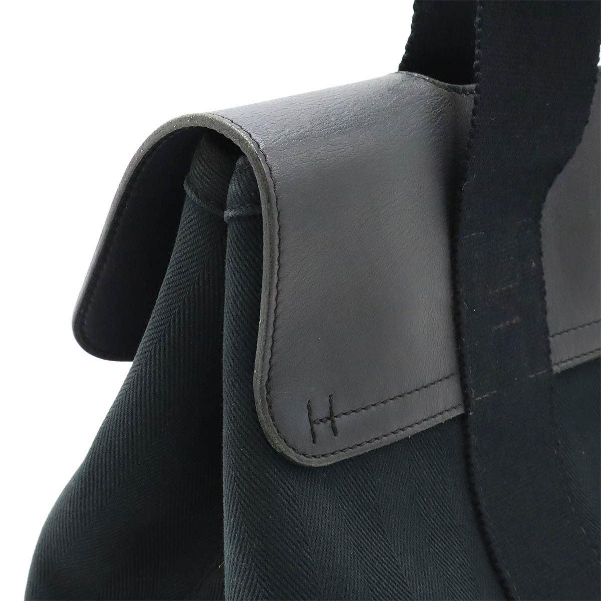 Hermes Hermes Hermes Valparaiso PM Tote Bag Toile Chevron Leather Black Canvas Tote Bag in Good Condition Size ONE SIZE - 4 Thumbnail