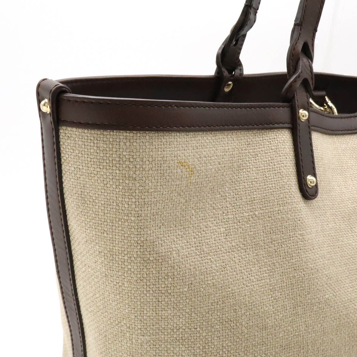 Gucci Gucci Gucci Linen/Leather GUCCI CRAFT Tote Bag 247207 Canvas Tote Bag 247207 in Very Good Condition Size ONE SIZE - 6 Thumbnail
