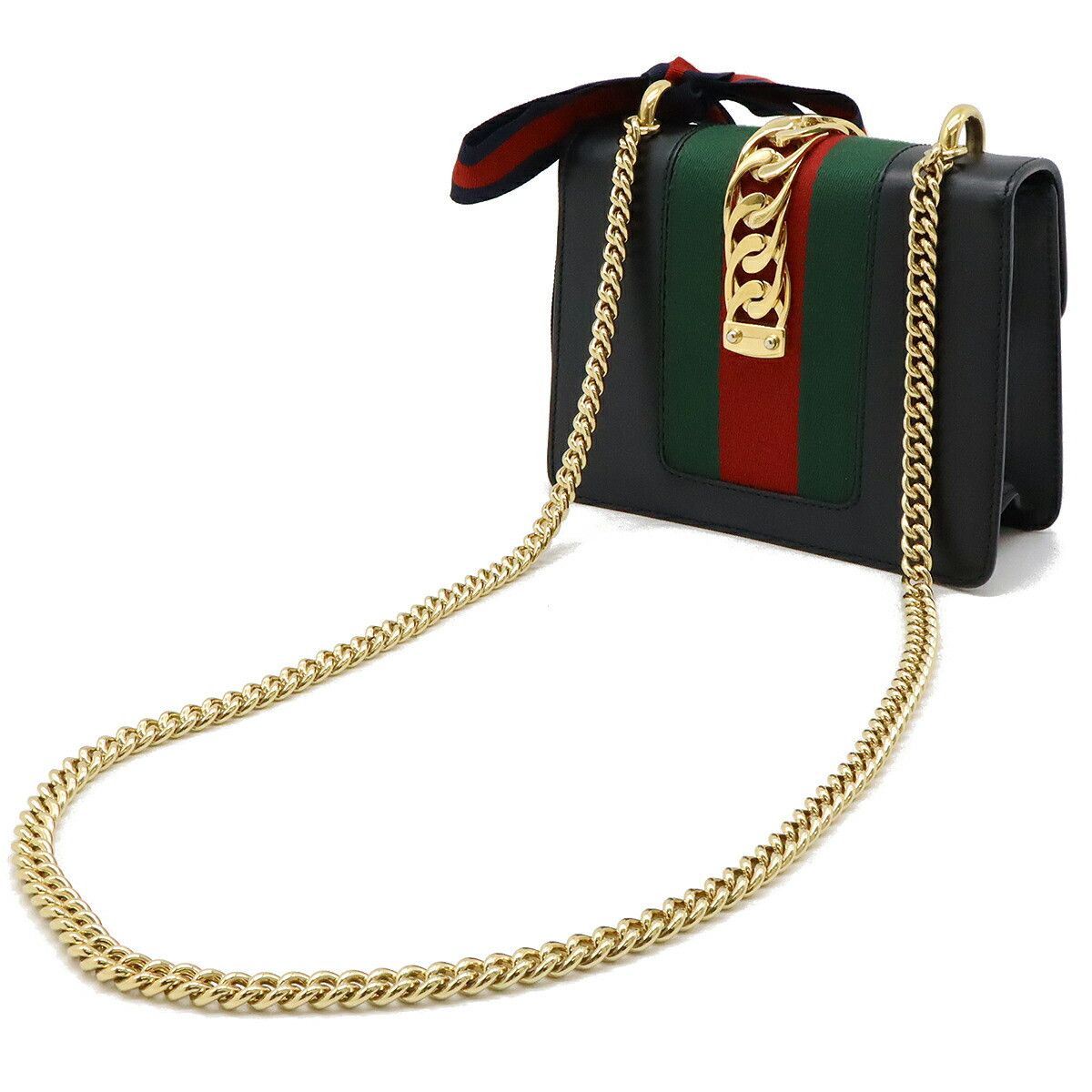 Gucci Gucci Gucci Leather Sylvie Web Ribbon Mini Chain Shoulder Bag 431666 Leather Crossbody Bag 431666 in Very Good Condition Size ONE SIZE - 2 Thumbnail