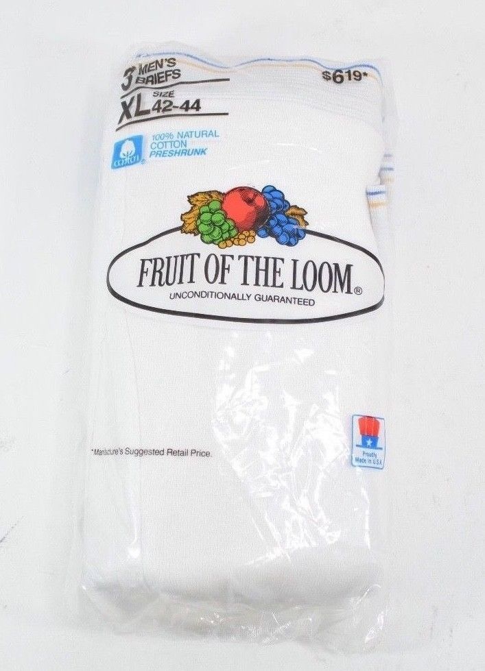 Vintage Fruit of The Loom Underwear Briefs White XL 42-44 Men's New USA Set  of 2