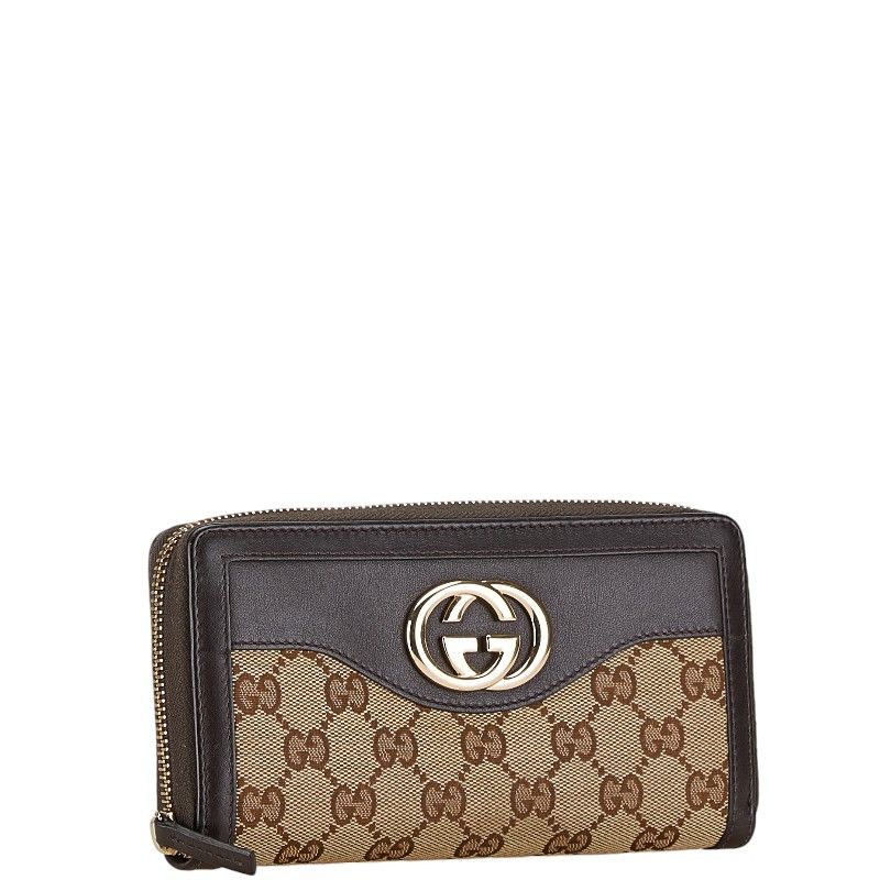 Gucci Gucci Gucci GG Canvas Interlocking G Long Wallet 308012 Beige Brown Canvas Long Wallet 308012 in Very Good Condition Size ONE SIZE - 2 Thumbnail