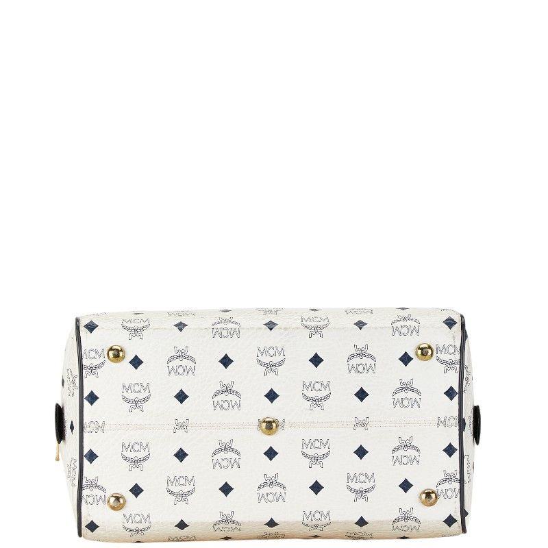 MCM MCM MCM Visetos Logo PVC Leather Handbag Tote White Navy Canvas Tote Bag in Very Good Condition Size ONE SIZE - 4 Thumbnail