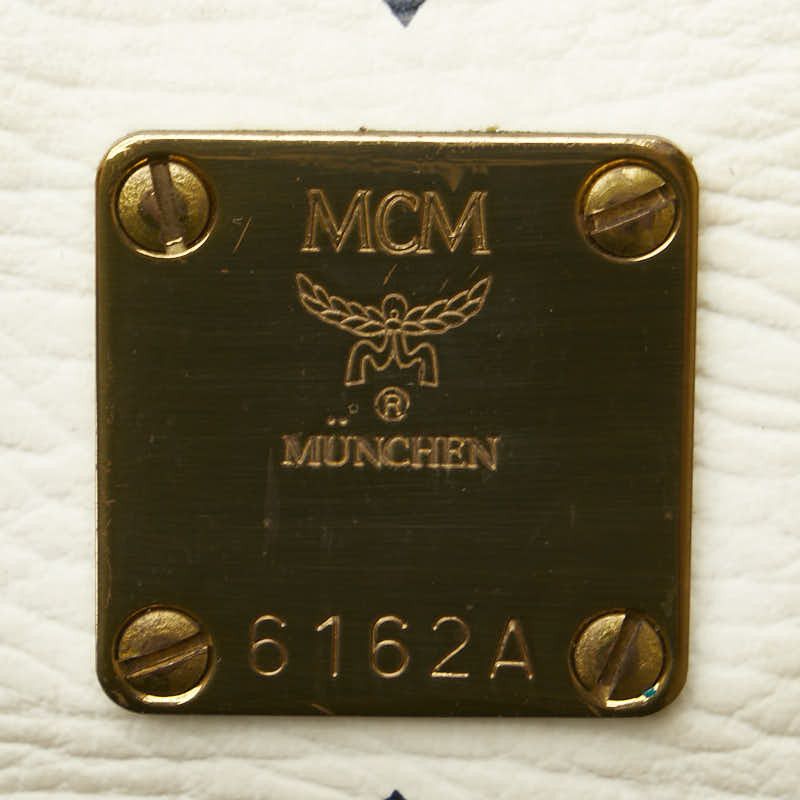 MCM MCM MCM Visetos Logo PVC Leather Handbag Tote White Navy Canvas Tote Bag in Very Good Condition Size ONE SIZE - 13 Thumbnail