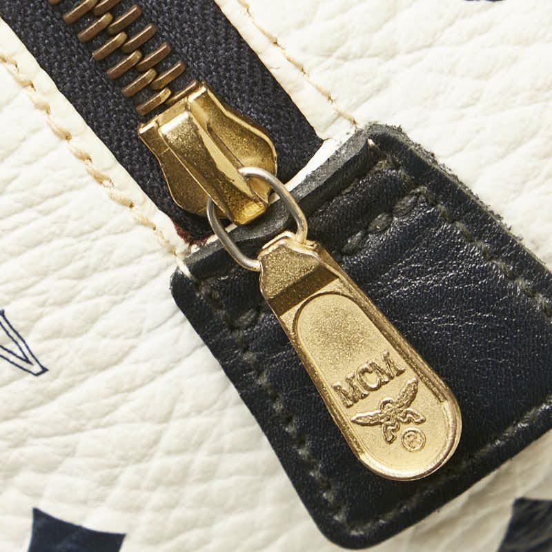 MCM MCM MCM Visetos Logo PVC Leather Handbag Tote White Navy Canvas Tote Bag in Very Good Condition Size ONE SIZE - 12 Thumbnail