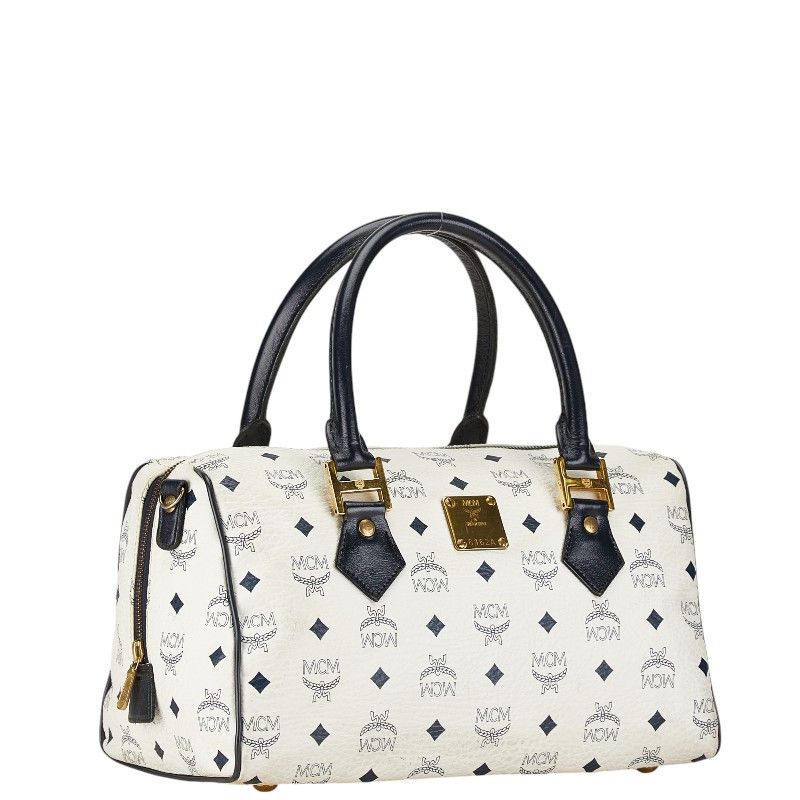 MCM MCM MCM Visetos Logo PVC Leather Handbag Tote White Navy Canvas Tote Bag in Very Good Condition Size ONE SIZE - 2 Thumbnail