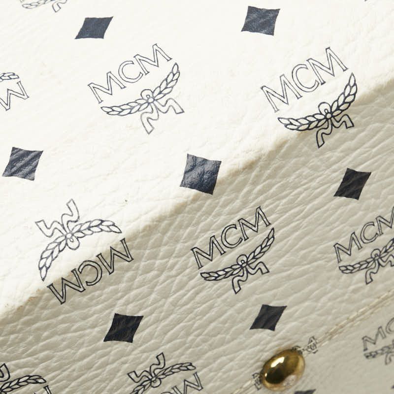 MCM MCM MCM Visetos Logo PVC Leather Handbag Tote White Navy Canvas Tote Bag in Very Good Condition Size ONE SIZE - 9 Thumbnail