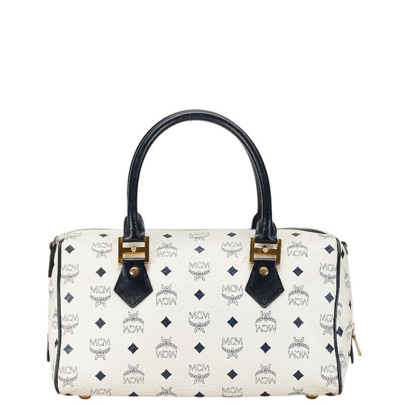 MCM MCM MCM Visetos Logo PVC Leather Handbag Tote White Navy Canvas Tote Bag in Very Good Condition Size ONE SIZE - 3 Thumbnail