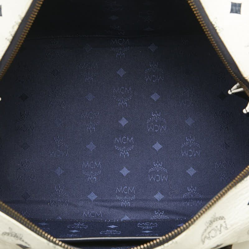 MCM MCM MCM Visetos Logo PVC Leather Handbag Tote White Navy Canvas Tote Bag in Very Good Condition Size ONE SIZE - 14 Thumbnail