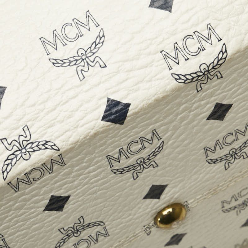 MCM MCM MCM Visetos Logo PVC Leather Handbag Tote White Navy Canvas Tote Bag in Very Good Condition Size ONE SIZE - 10 Thumbnail