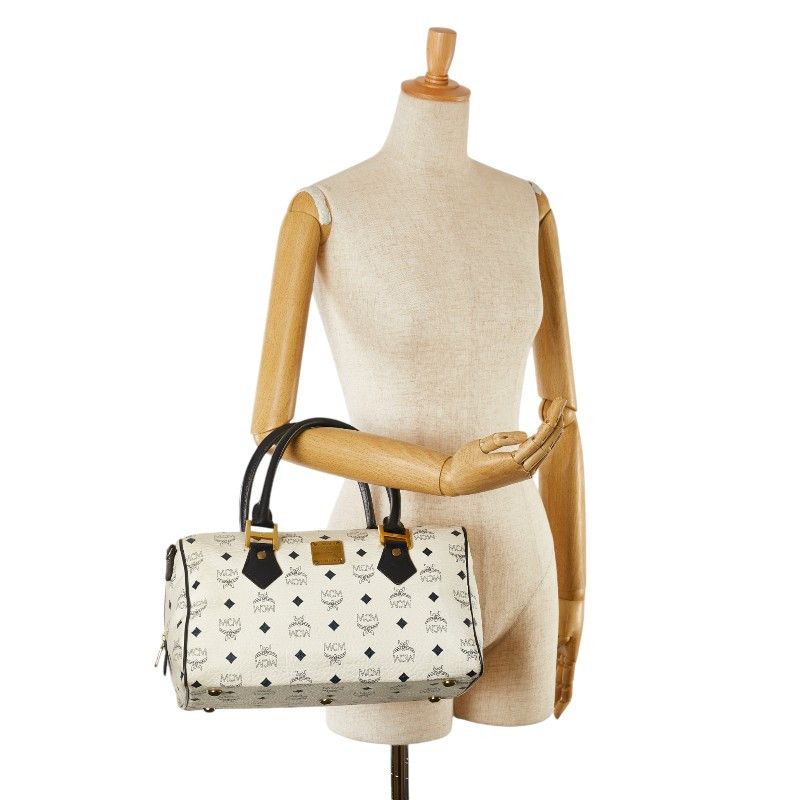 MCM MCM MCM Visetos Logo PVC Leather Handbag Tote White Navy Canvas Tote Bag in Very Good Condition Size ONE SIZE - 16 Thumbnail