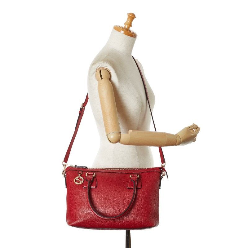 Gucci Gucci Gucci Leather Interlocking G Handbag 2WAY 449659 Red Leather Handbag 449659 in Very Good Condition Size ONE SIZE - 12 Thumbnail
