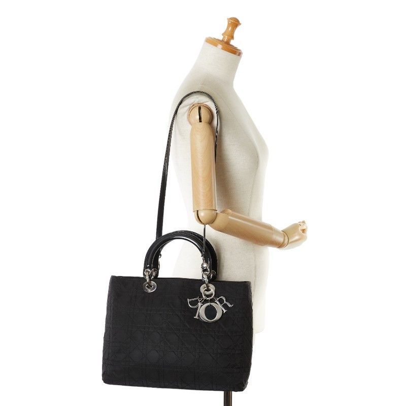 Dior Dior Dior Lady Dior Canvas Leather Handbag Canvas Handbag in Good Condition Size ONE SIZE - 13 Thumbnail