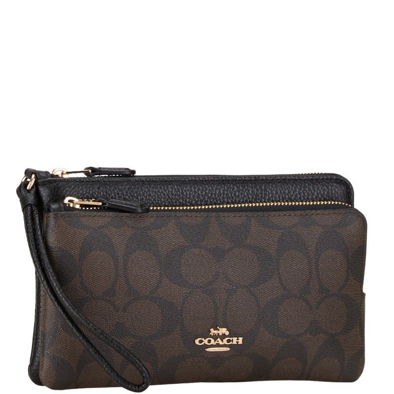 Coach Coach Coach Signature Double Zip Long Wallet C5576 Brown Black PVC Leather Canvas Long Wallet C5576 in Very Good Condition Size ONE SIZE - 2 Thumbnail