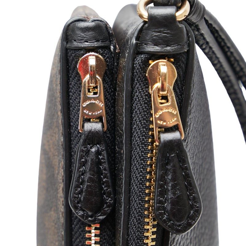 Coach Coach Coach Signature Double Zip Long Wallet C5576 Brown Black PVC Leather Canvas Long Wallet C5576 in Very Good Condition Size ONE SIZE - 5 Thumbnail