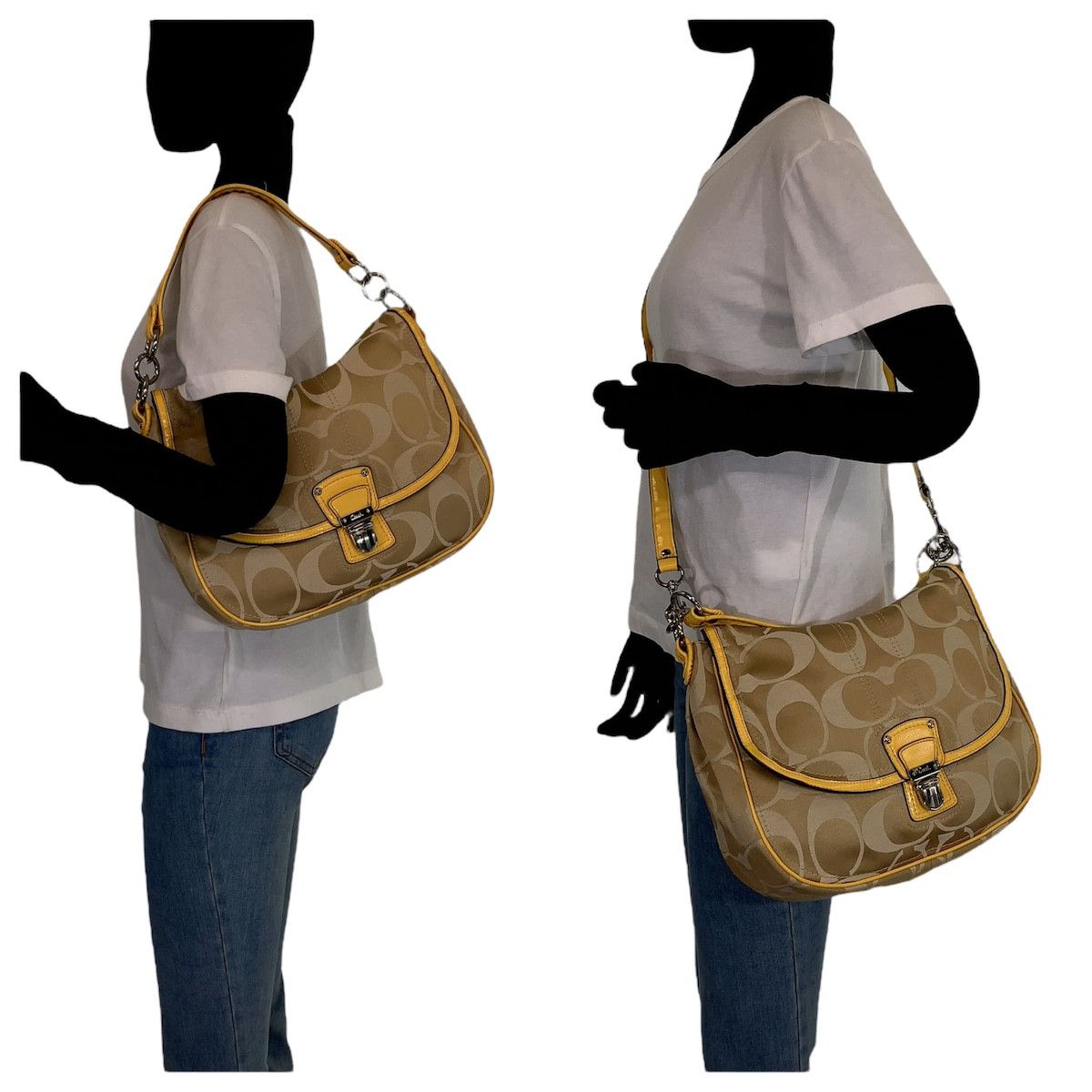 Coach Coach Coach Canvas Signature Brown Beige Yellow Shoulder Handbag Canvas Shoulder Bag in Good Condition Size ONE SIZE - 6 Thumbnail