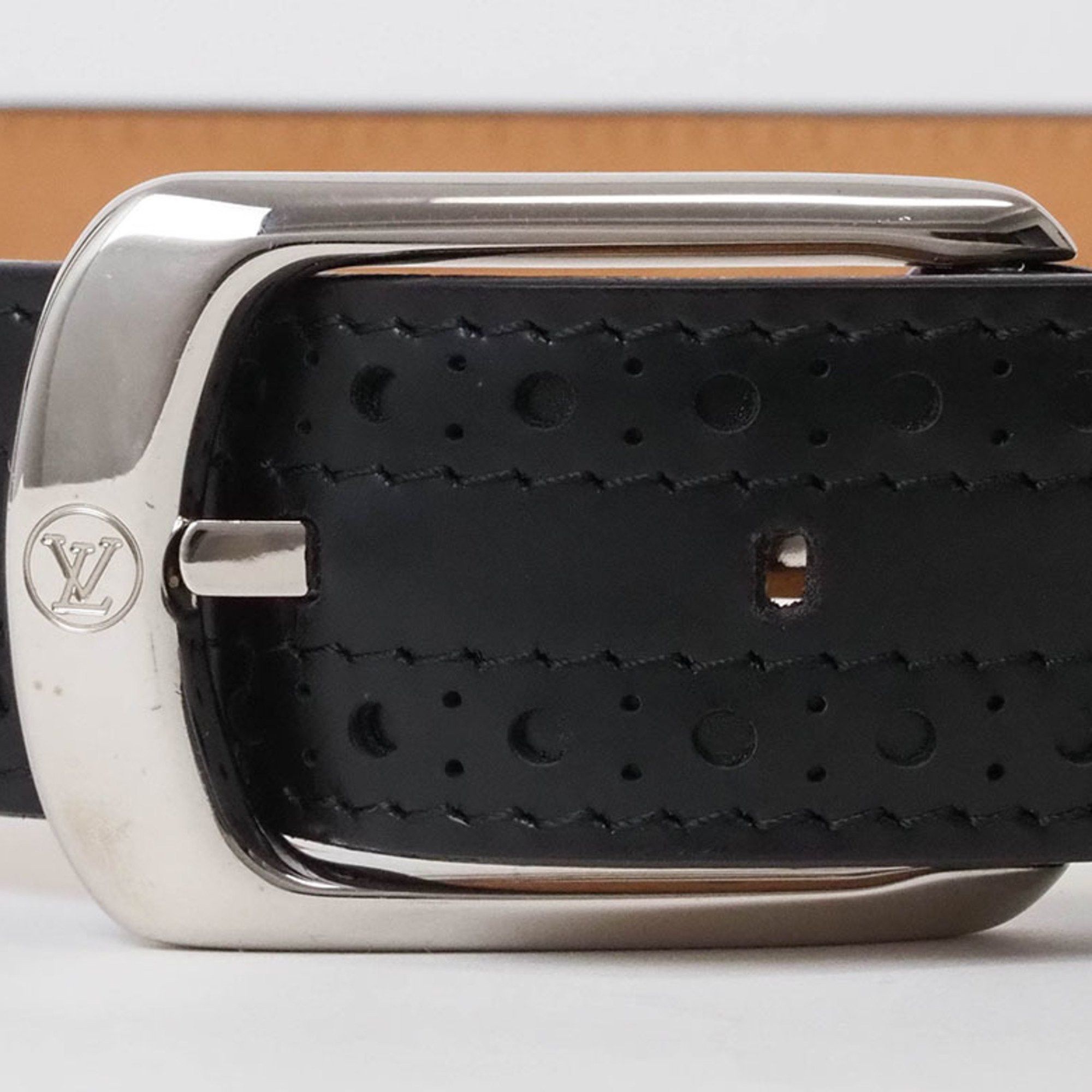 Other Louis Vuitton Belt Santur 95cm Black Men's Leather Openwork Silver Buckle LOUIS VUITTON Size ONE SIZE - 2 Thumbnail