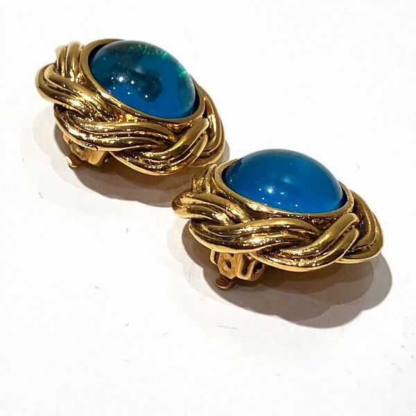 Chanel Chanel Chanel Blue Stone Earrings Clip Metal Earrings in Great Condition Size ONE SIZE - 2 Thumbnail
