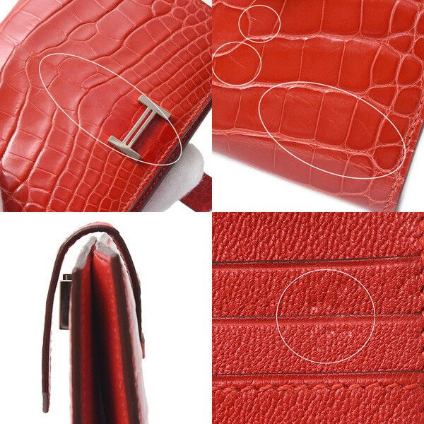 Hermes Hermes Hermes Alligator Bearn Compact Wallet Red Leather Short Wallet 75937 in Great Condition Size ONE SIZE - 7 Thumbnail