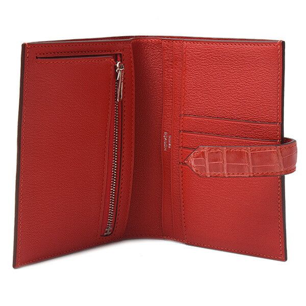 Hermes Hermes Hermes Alligator Bearn Compact Wallet Red Leather Short Wallet 75937 in Great Condition Size ONE SIZE - 4 Thumbnail