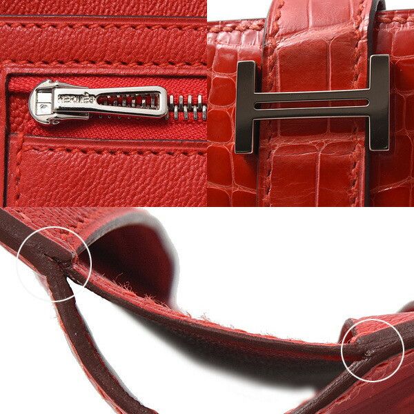 Hermes Hermes Hermes Alligator Bearn Compact Wallet Red Leather Short Wallet 75937 in Great Condition Size ONE SIZE - 6 Thumbnail