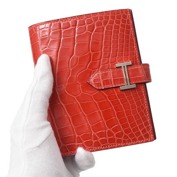 Hermes Hermes Hermes Alligator Bearn Compact Wallet Red Leather Short Wallet 75937 in Great Condition Size ONE SIZE - 8 Thumbnail