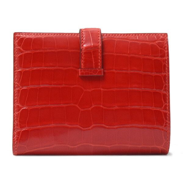 Hermes Hermes Hermes Alligator Bearn Compact Wallet Red Leather Short Wallet 75937 in Great Condition Size ONE SIZE - 2 Thumbnail